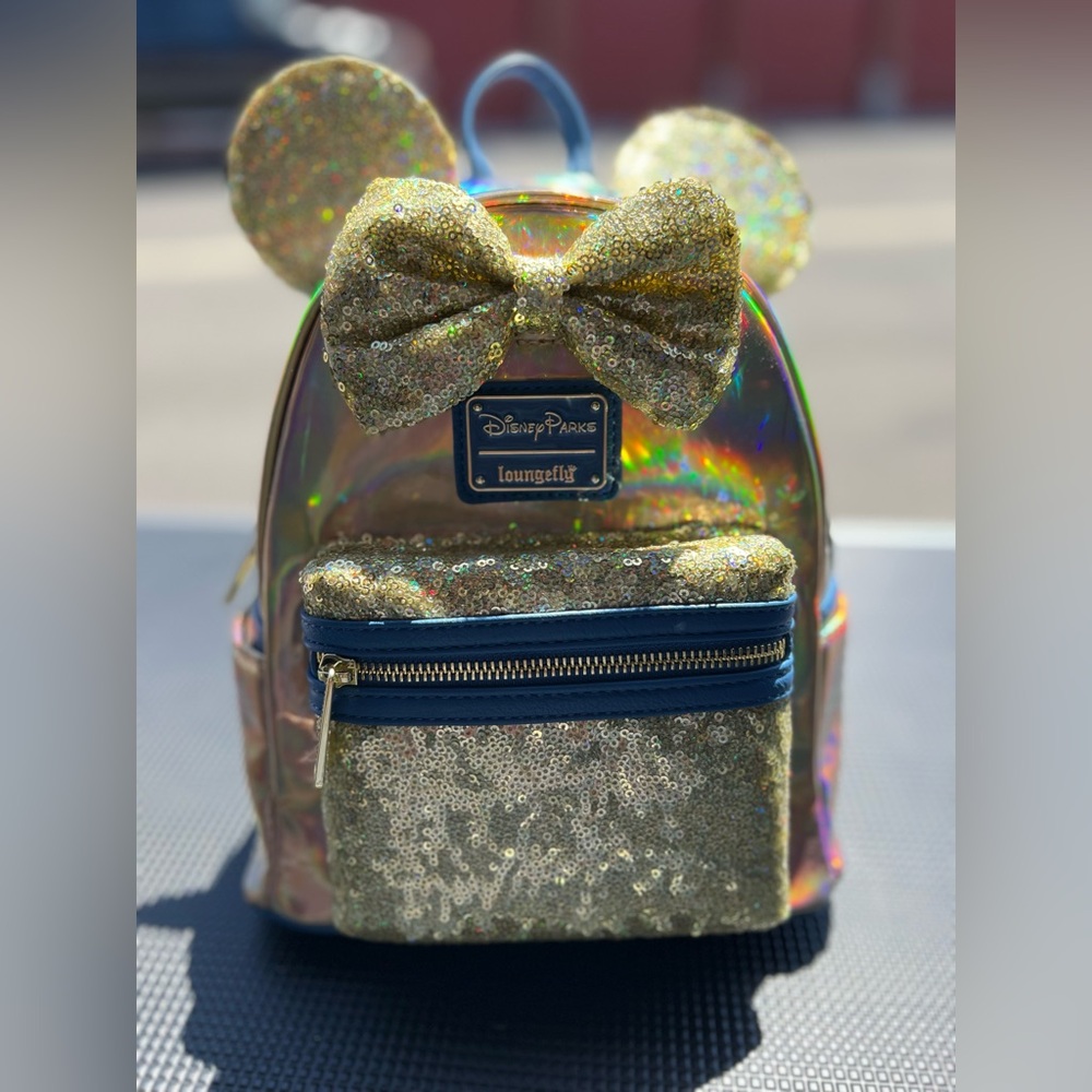 Disney Parks WDW 50th Anniversary Loungefly Minnie Mouse Gold Mini Backpack NEW